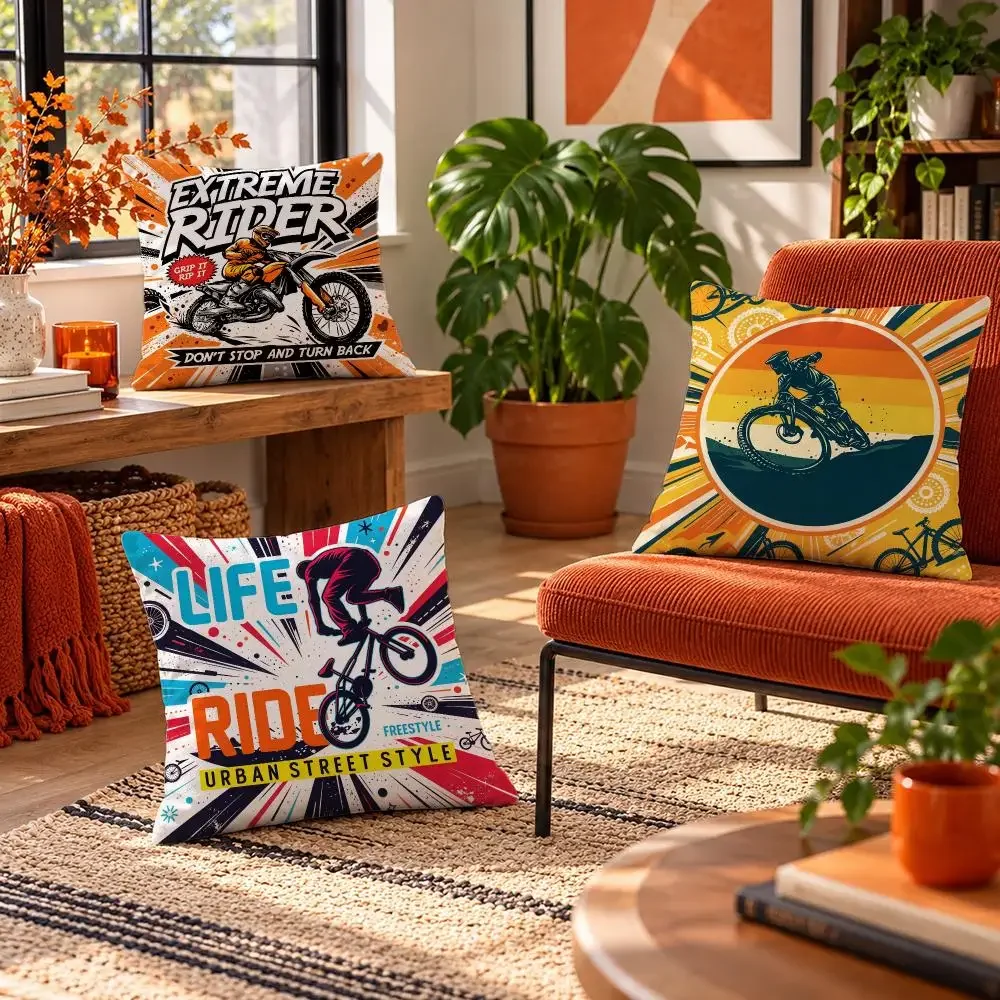pattern Mountain Bike Extreme Sports Cushion Cover Short Plush Throw Pillow Cover Soft Cozy Cushion Case for Sofa Home Gift