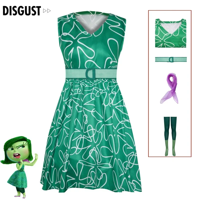 Movie Inside Out  Cosplay Disgust Costume Halloween Carnival Party Clothes Disguised Party Evening Girls Dresses
