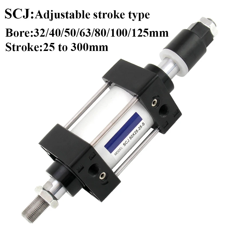 SCJ 32 40 50 63 80 125mm Adjustable Stroke 25 to 300mm Double Acting Pneumatic Air Cylinder Tools With Magnet