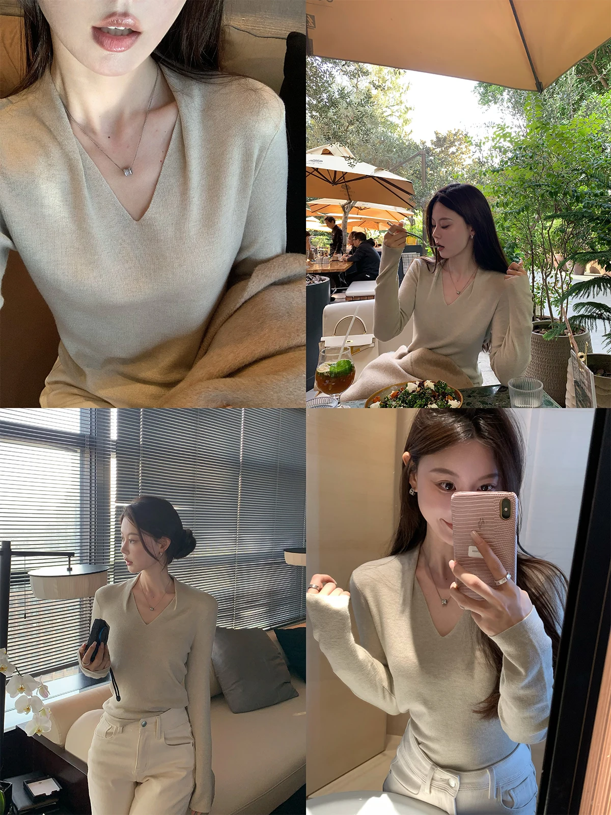

Seeyouiceland Gentle Power Folded V-Ne Woolen Base Multi-Color Women's Knitted Sweater Slim Fit Long Sve Regular Length