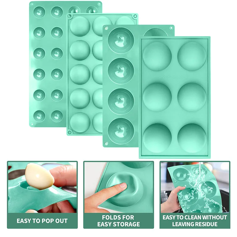 4 Packs Semi Sphere Silicone Molds for Making Hot Chocolate Cake Decorating Jelly Dome Mousse Non-stick Reusable Baking Moulds