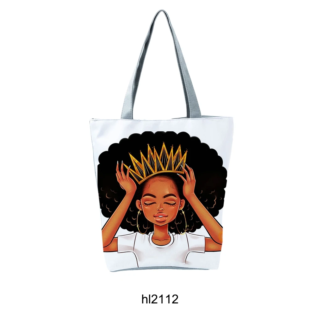 Cool Black Girl Print Handbag - Wear-resistant Cool Multiple Pouches Afro Style Polyester Handbags hl2116