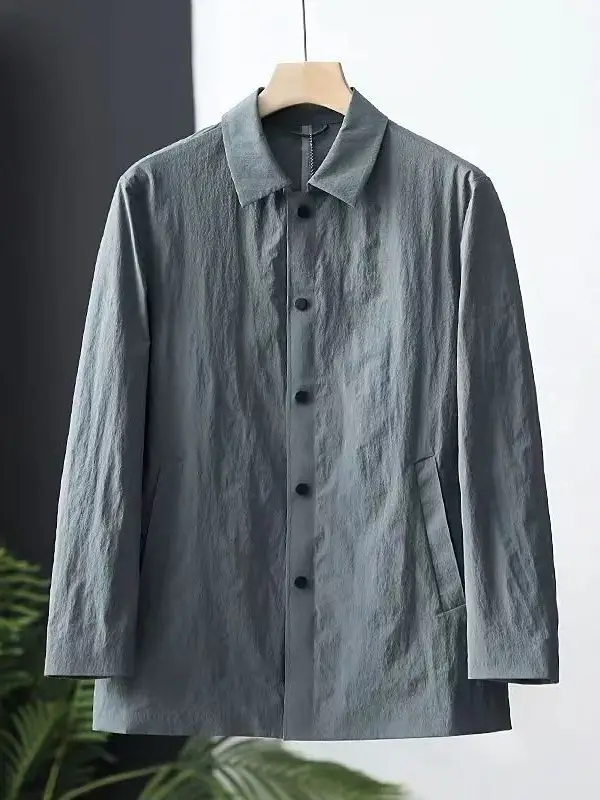 

Легкая ветровка, тонкая высококачественная плиссированная деловая повседневная куртка средней длины, мужской летний уличный солнцезащитный повседневный топ