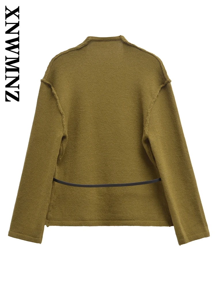 XNWMNZ-Manteau Vintage à Manches sulfpour Femme, Veste Décontractée, Col en V, Cardigan à Coupe Régulière, Collection Automne Hiver 2024