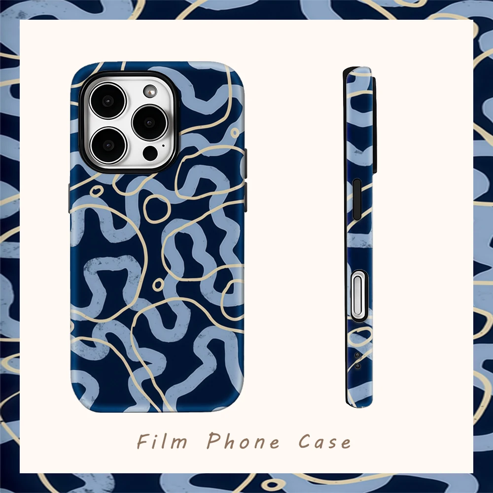 Navy Waves Gold & Blau Handyhülle für IPhone 17AIR 16E 16 15 14 13 12 11 17 Pro Max Plus Doppelschichtige Rückseite