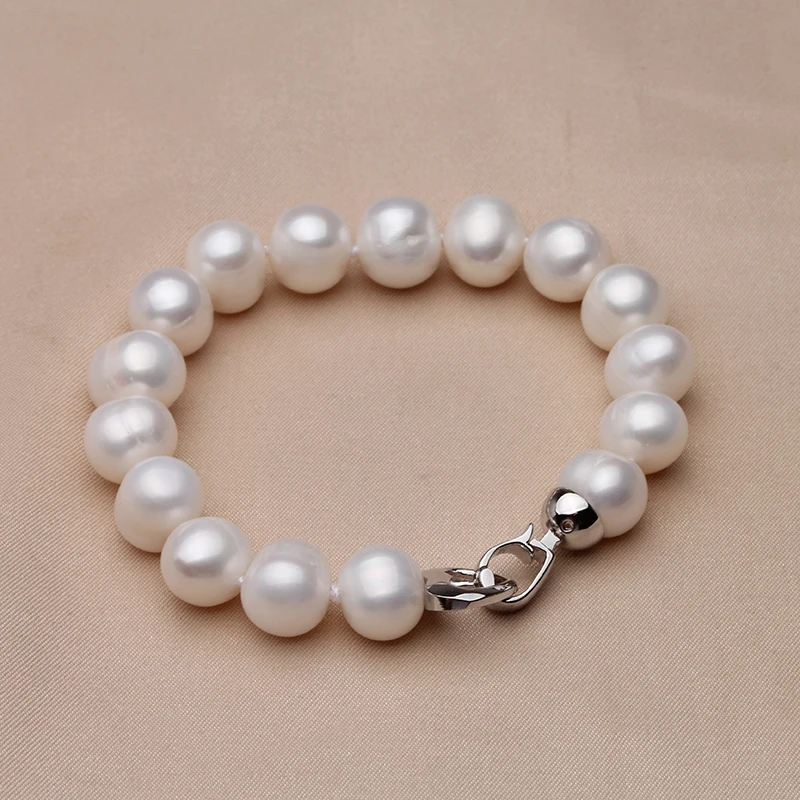 Bracelet de perles d\'eau douce blanches pour femme, 100% véritables perles naturelles, presque rondes, cadeau d\'anniversaire pour fille, mode