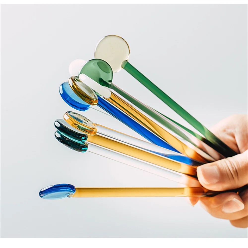 Heat-resistant Glass Spoon Stained Glass Long-handle Coffee Spoon Dessert Milk Stirring Ice Spoon Kitchen Gadgets