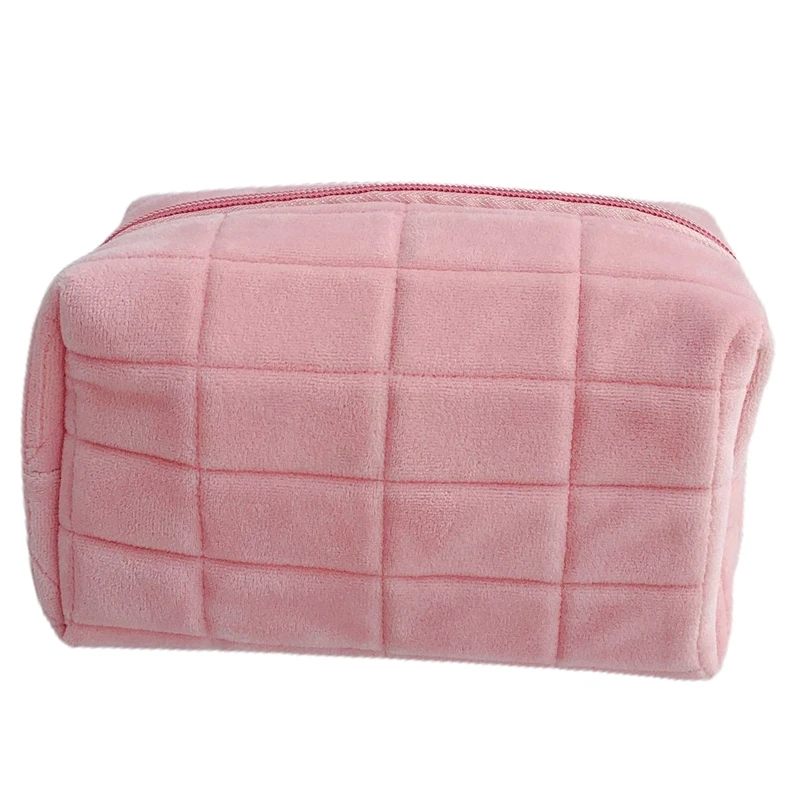 1 Pc Cute Fur Makeup Bag For Women Zipper Large Solid Color Cosmetic Bag Travel Make Up Toiletry Bag Washing Pouch