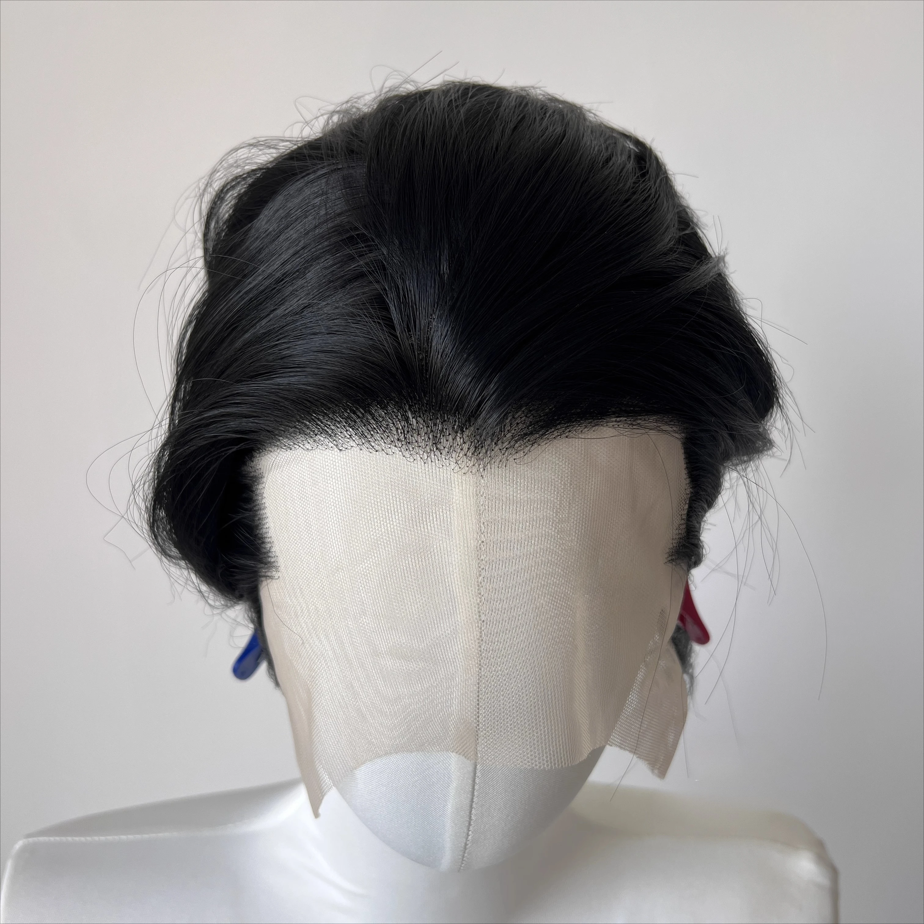 Black Short Hair Wig for Man with A Slicked-back Hairstyle Cosplay 13*4 HD Synthetic Lace Front Wig  Short Wigs Frontal Peluca