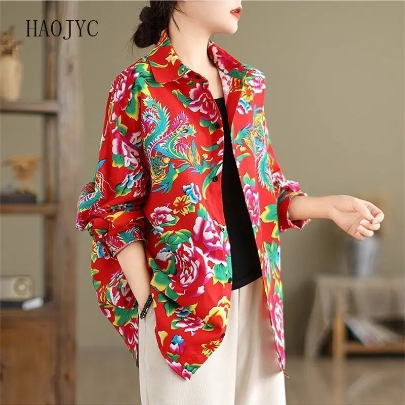 

Vintage Northeast Fashion Big Flower New Shirt Jacket Spring Long Sleeve Foreign Style Printed Shirt Loose Casual Top