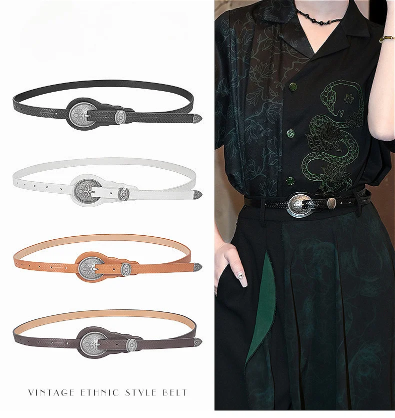 Fashionable European American Retro Niche Slim Belt – Carved Ethnic-Style Belt Women’s Versatile Decorative Leather Belts