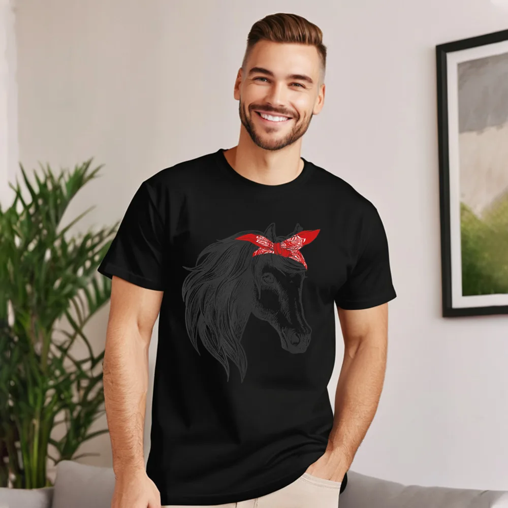 

Tops Tees Horse Bandana T Shirt for Tee Shirt Summer Graphic Lose Short Sleeve Cotton Crewneck Mens T Shirts Lose