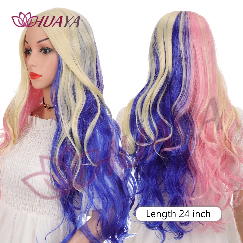 Long Wavy Synthetic Wig for Women Middle Part Heat Resistant Full Cap Hairpiece for Cosplay Party and Daily Wear