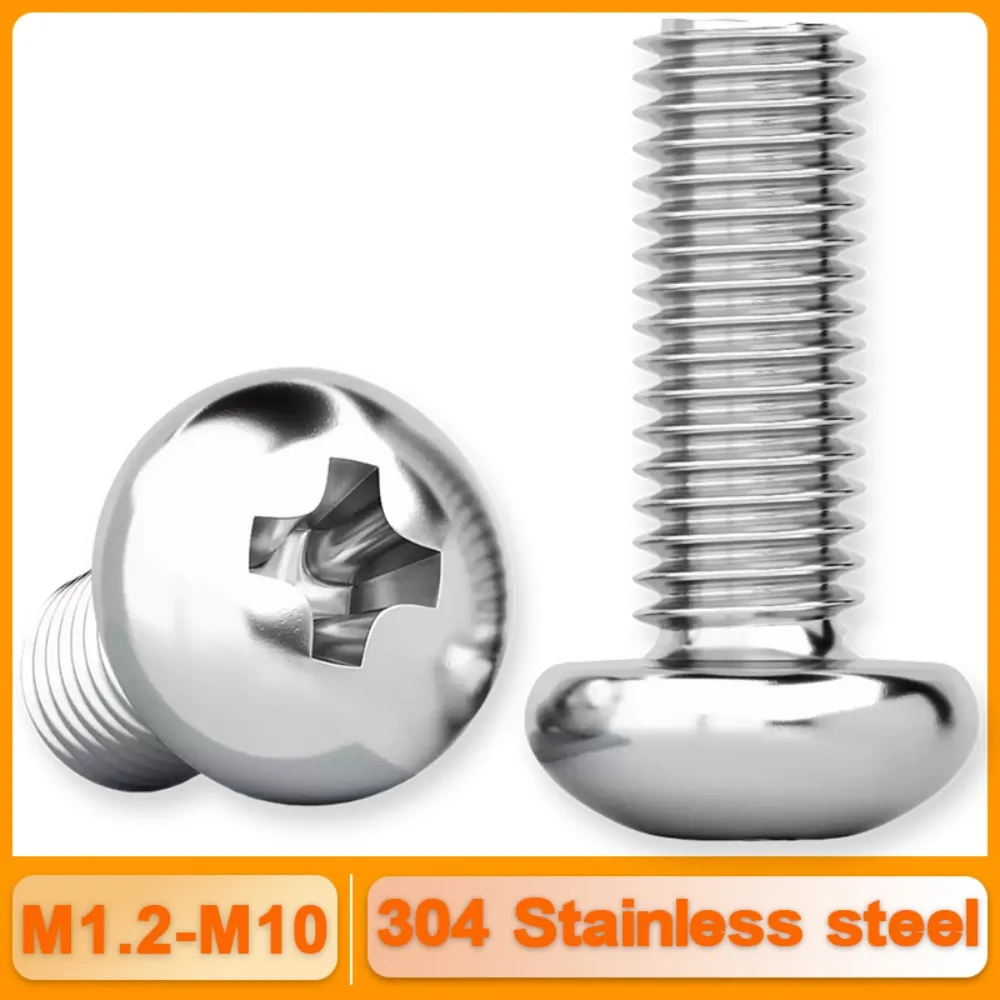 50/10pcs M1.2 M1.4 M1.6 M2 M2.5 M3 M4 M5 M6 Mini Micro Small Cross Phillips Pan Head Screw Round Bolt 304 Stainless Steel