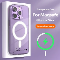 For Magsafe Magnetic Wireless Custom Name Transparent Phone Case for iPhone 14 Plus 13 12 Mini 11 Pro Max Shockproof Shell Cover