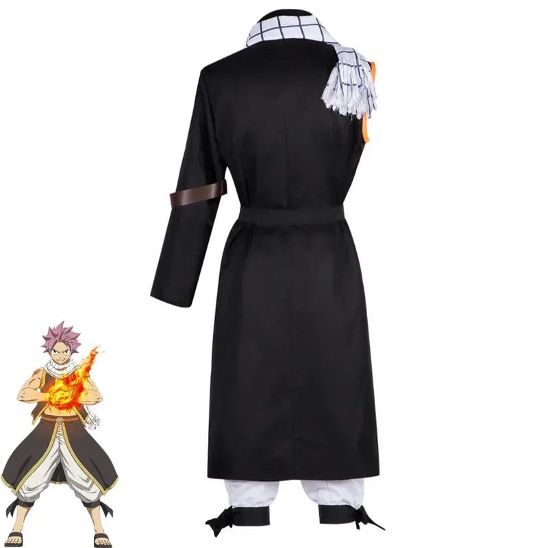 Anime FAIRY TAIL Etherious Natsu Dragneel Cosplay disfraz Slayers abrigo negro bata bufanda pantalones peluca hombre mujer traje de Halloween 5ftu ^