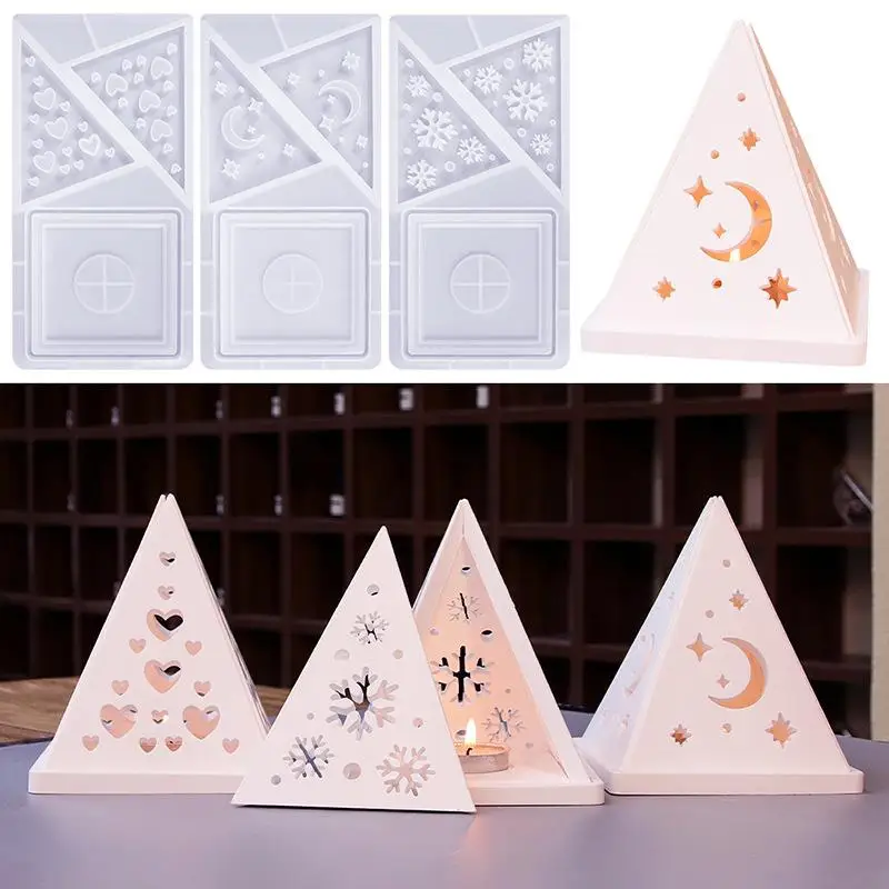 Pyramid Snowflake Starry Sky Love House Candlestick Silicone Mold DIY Gypsum Epoxy Resin Pouring Mold Home Decoration Ornaments