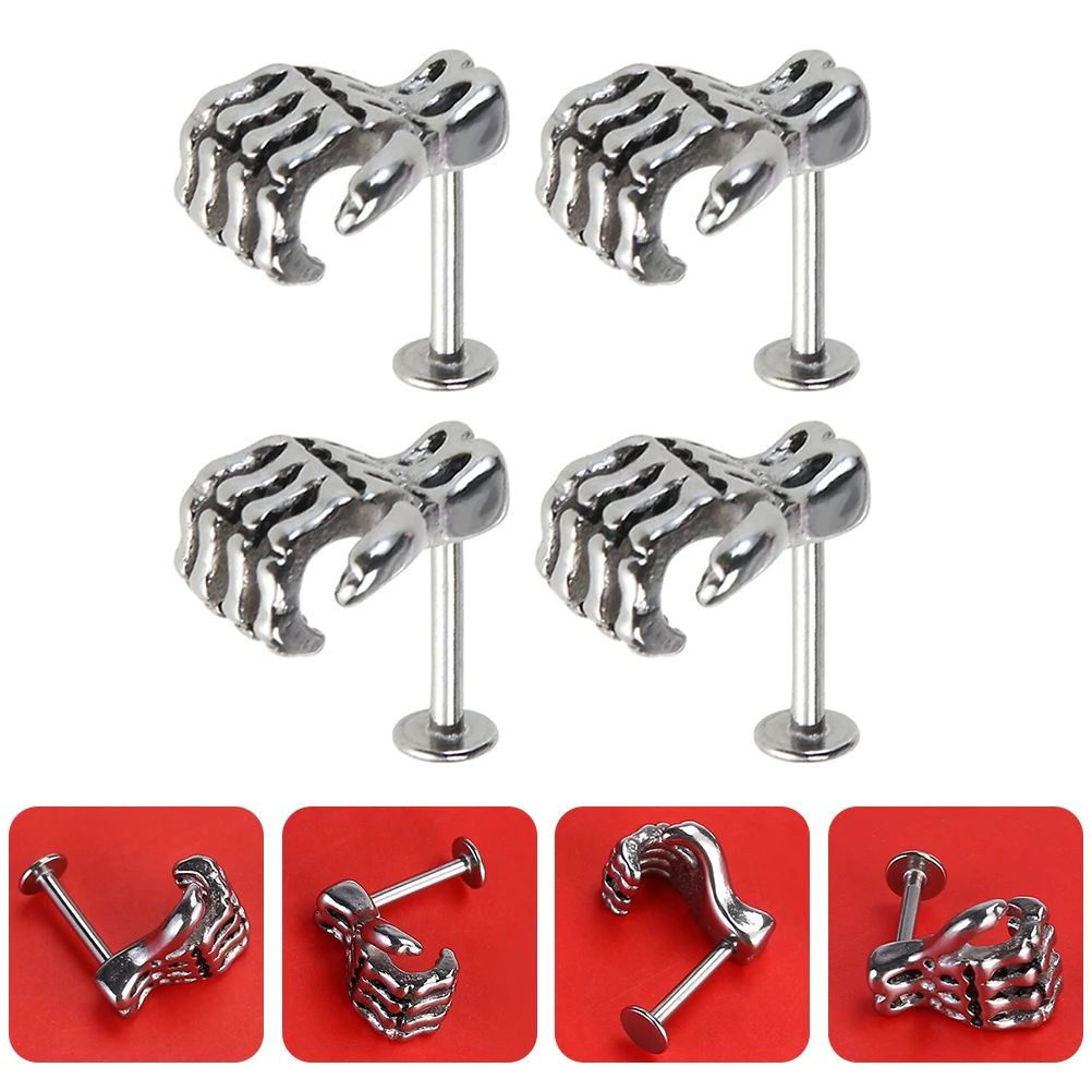 

4pcs Punk Studs Stainless Piercing Jewelry Steel Piercing Jewelry Lip Decoration Unisex Body Decoration Hand Bone Style