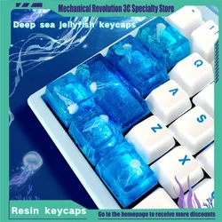 Jellyfish Key Cap Crystal Transparent Ocean Foam Blue Handmade Cute Function Key Position Mechanical Keyboard Keycap Esc Tab