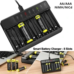 Intelligent Smart battery charger LED display, 8-slot lithium battery charger, for AA/AAA NiMH 1.48V 600mA*8 output