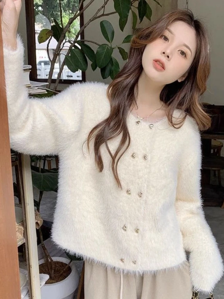 

Waterproof Velvet Knitted Cardigan Sweater Women's Winter Thi ort New European Goods High-ade Good-looking