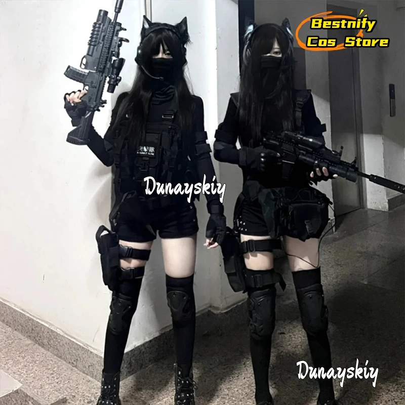 Armed Girl ACG Cosplay Covered Face Role-play Uniform All Black Outfit Anime Cos Clothe Ears Hot Sexy Women's Dresses Customized