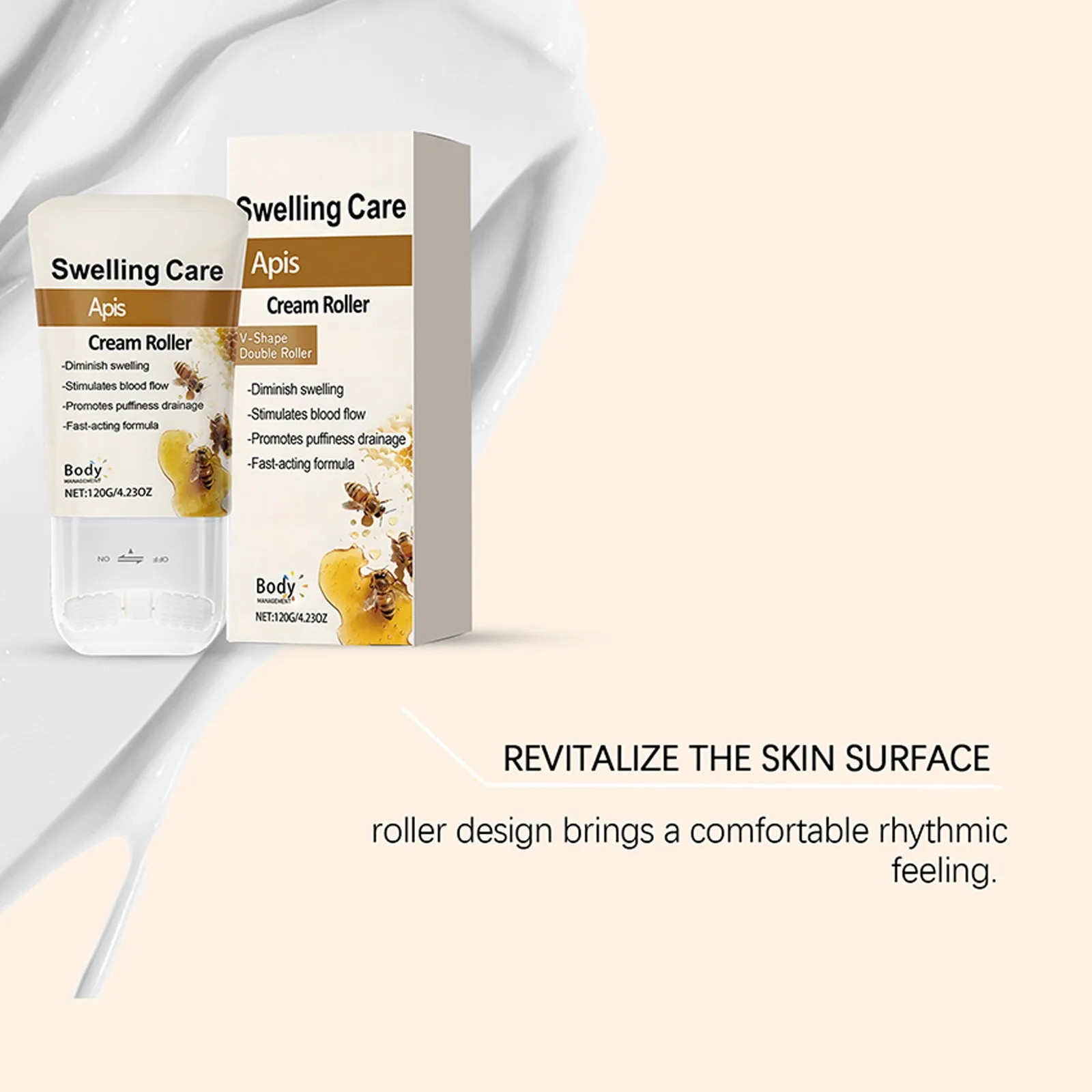 Anti-Swelling Roller Cream 120g - Firming Moisturizer for Edema Relief, Fine Line Reduction & Skin Lifting (Dermatologist-Tested