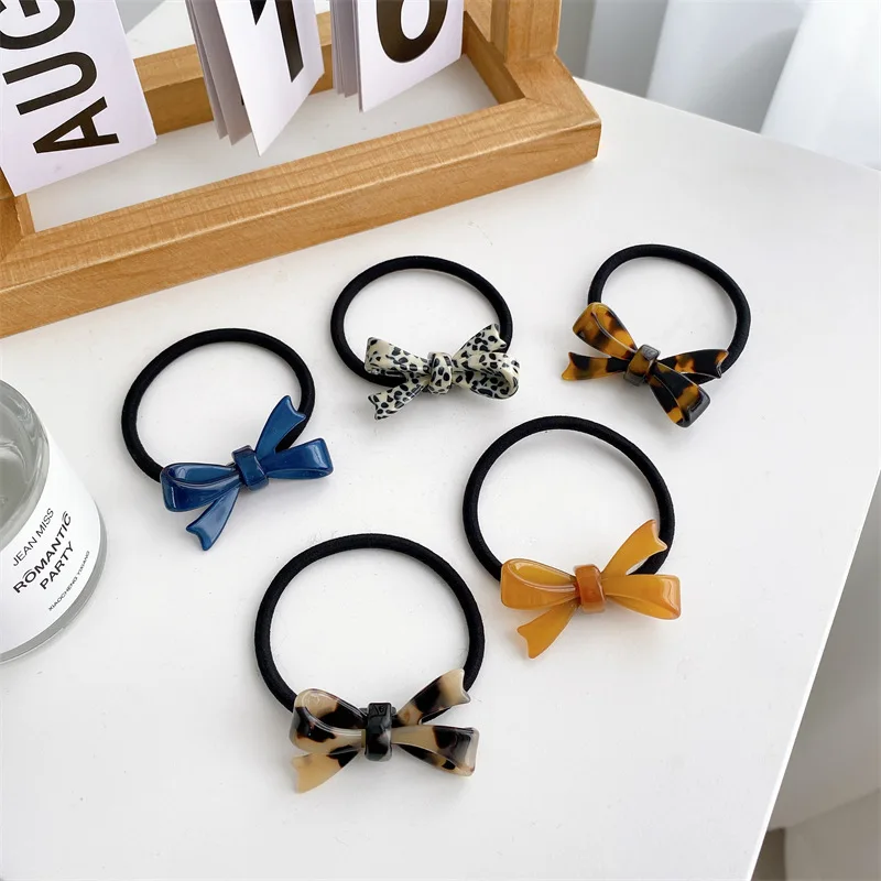 2022 Ins Hot Selling Acetate Bowknot Hair Ring High Resilience Thin Simple Elastic Hair Bands For Women