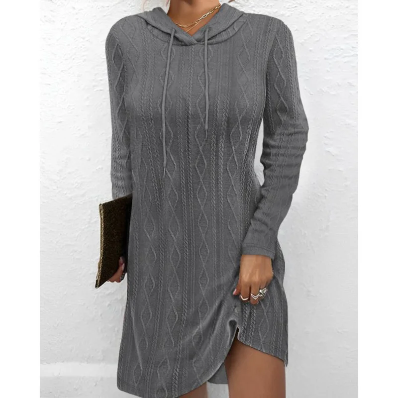 

Autumn Winter Women's New Solid Color Long-sleeved Hooded Jumper Knitted Dress Commuter Home Casual Skirt Vacation Comfort Coat