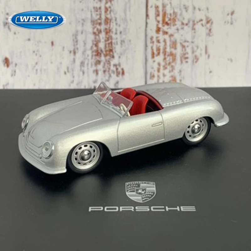 WELLY 1:24 Porsche 356 No. 1 Roadster Alloy Retro Old Race Car Model Diecast Metal Toy Sports Car Model Simulation Children Gift