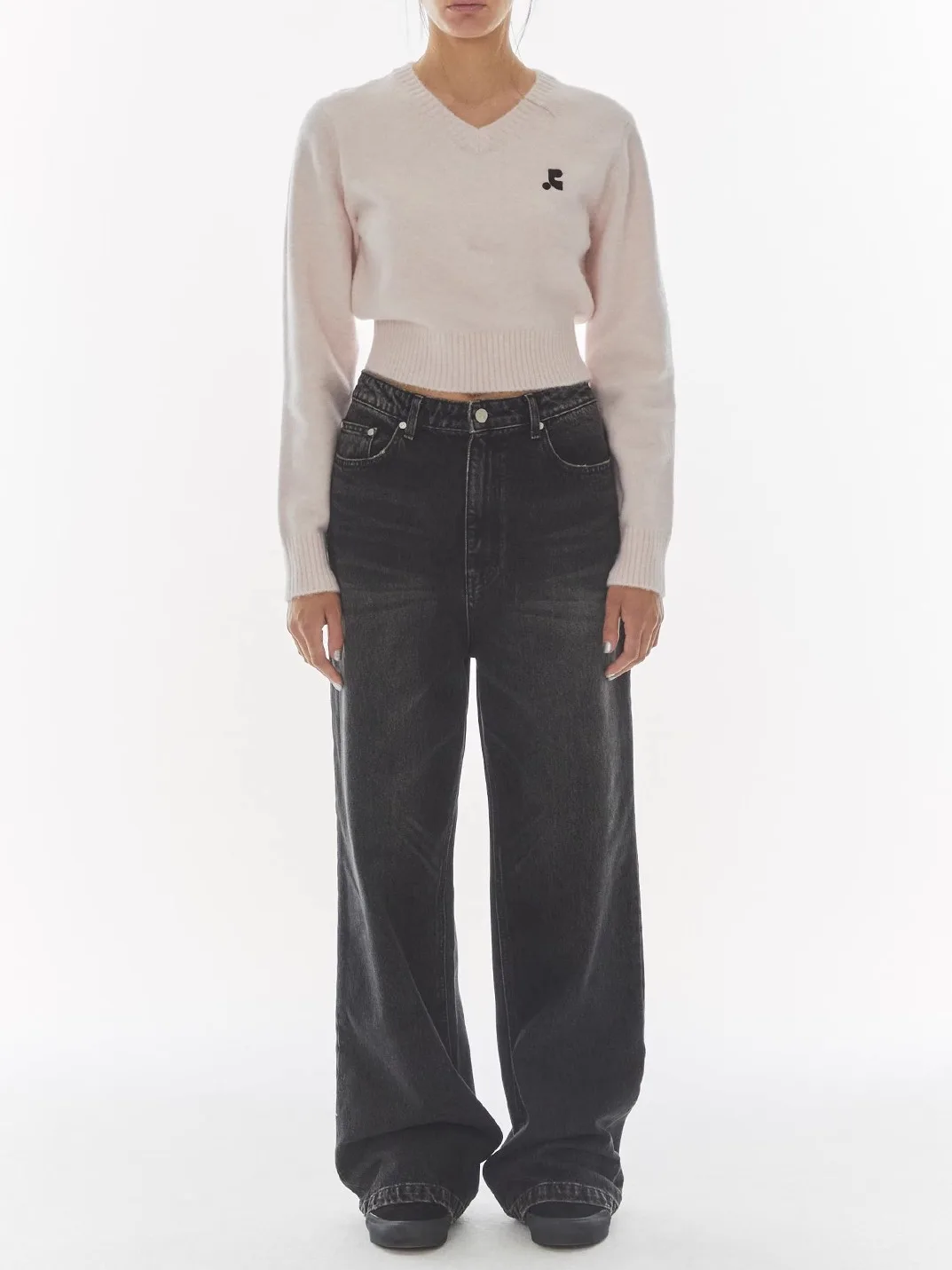 Suéter de punto ort v-ne de cintura alta para mujer, Top Street Sle Slim Fit largo Sve, ropa informal de otoño Faion