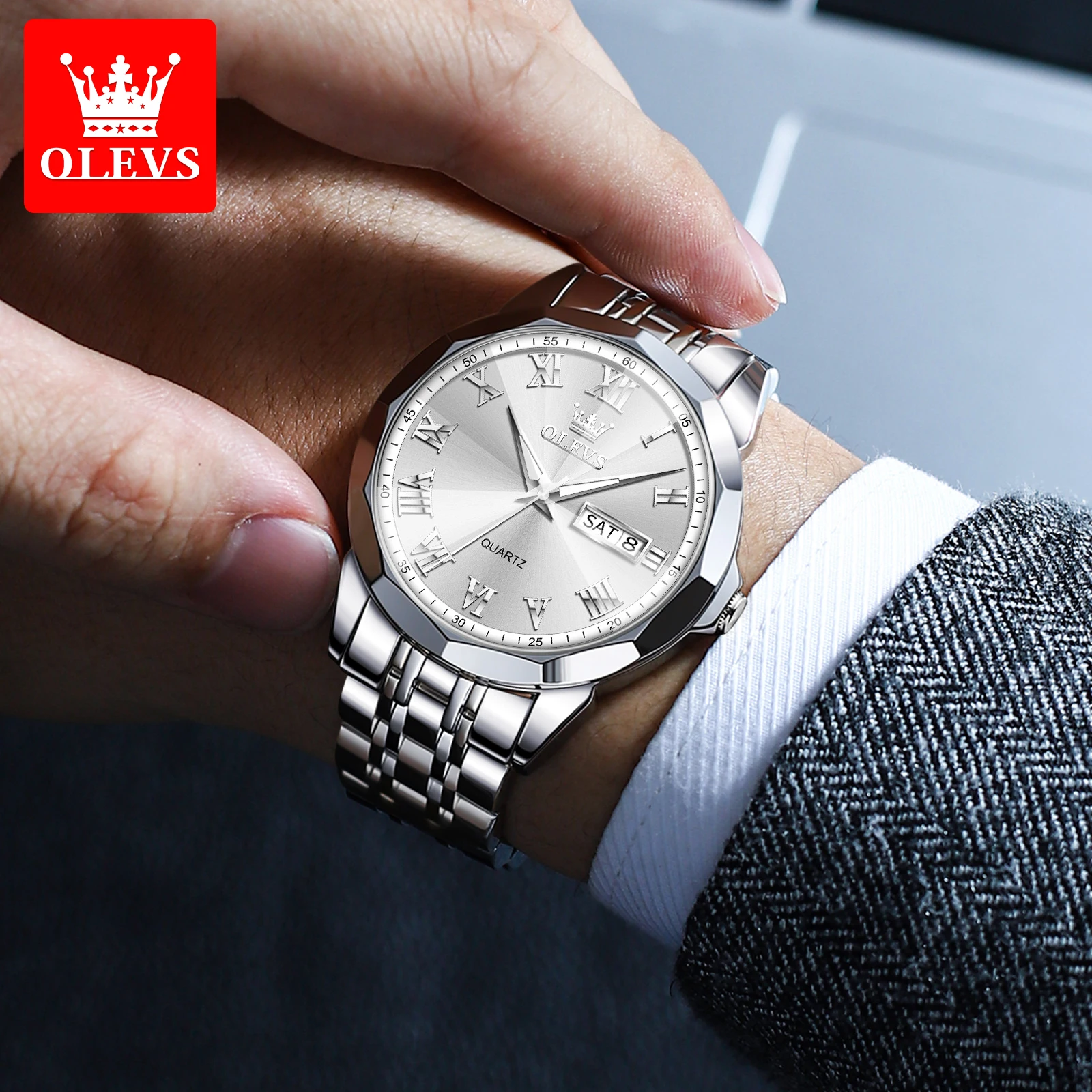 OLEVS, relojes informales de alta calidad para hombres, superventas, reloj de pulsera de cuarzo de acero inoxidable resistente al agua, reloj de lujo para hombres