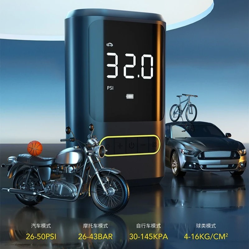 Dual Power Rechargeable Tire Inflator 7.4V Lithium Battery Portable Digital Air Pump With Power Bank LED Flashlight For Car