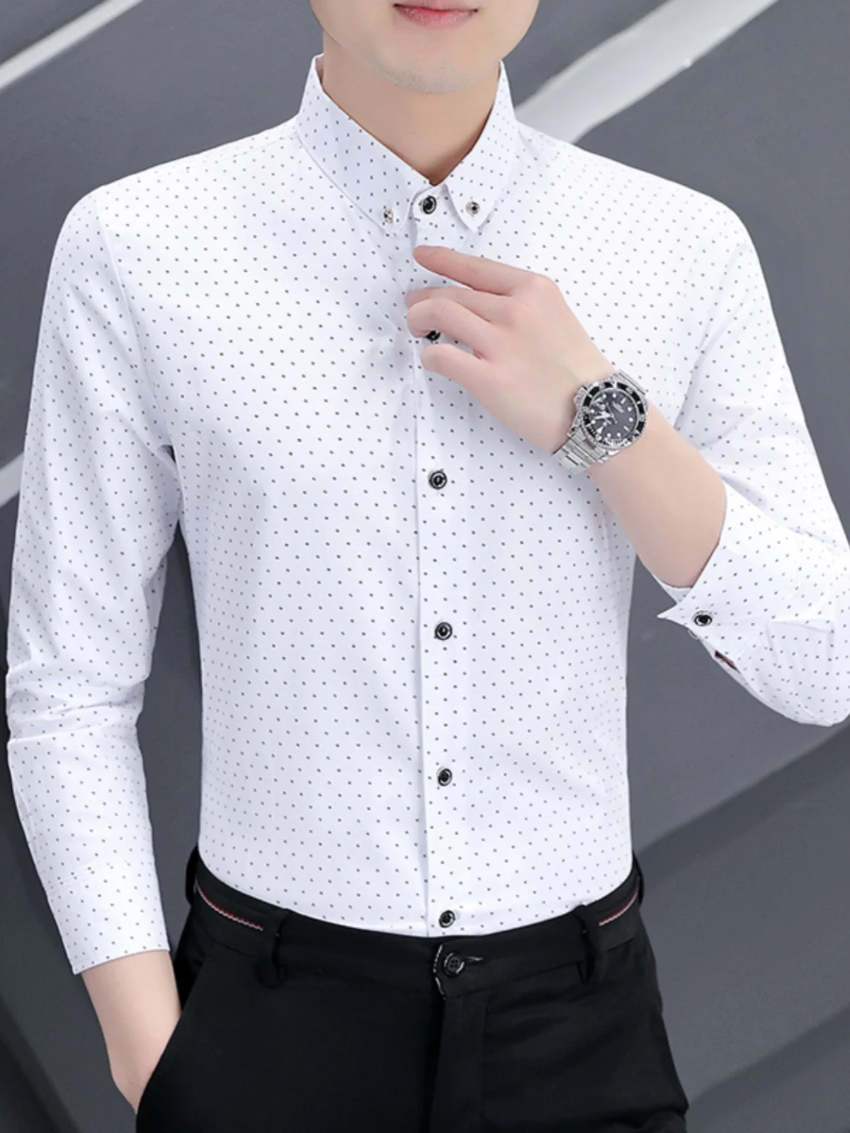 

Slim Fit Long Sleeve Shirt Men's Casual Fashionable Checkered Print Spring Autumn New Arrival Polyester Fiber Regular Length