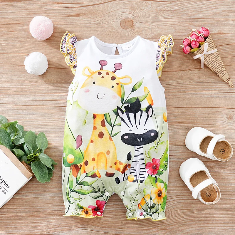Newborn Baby Romper Colourful deer print Baby girl  Romper summer fashion sleeveless One piece high quality For Toddler Outfits