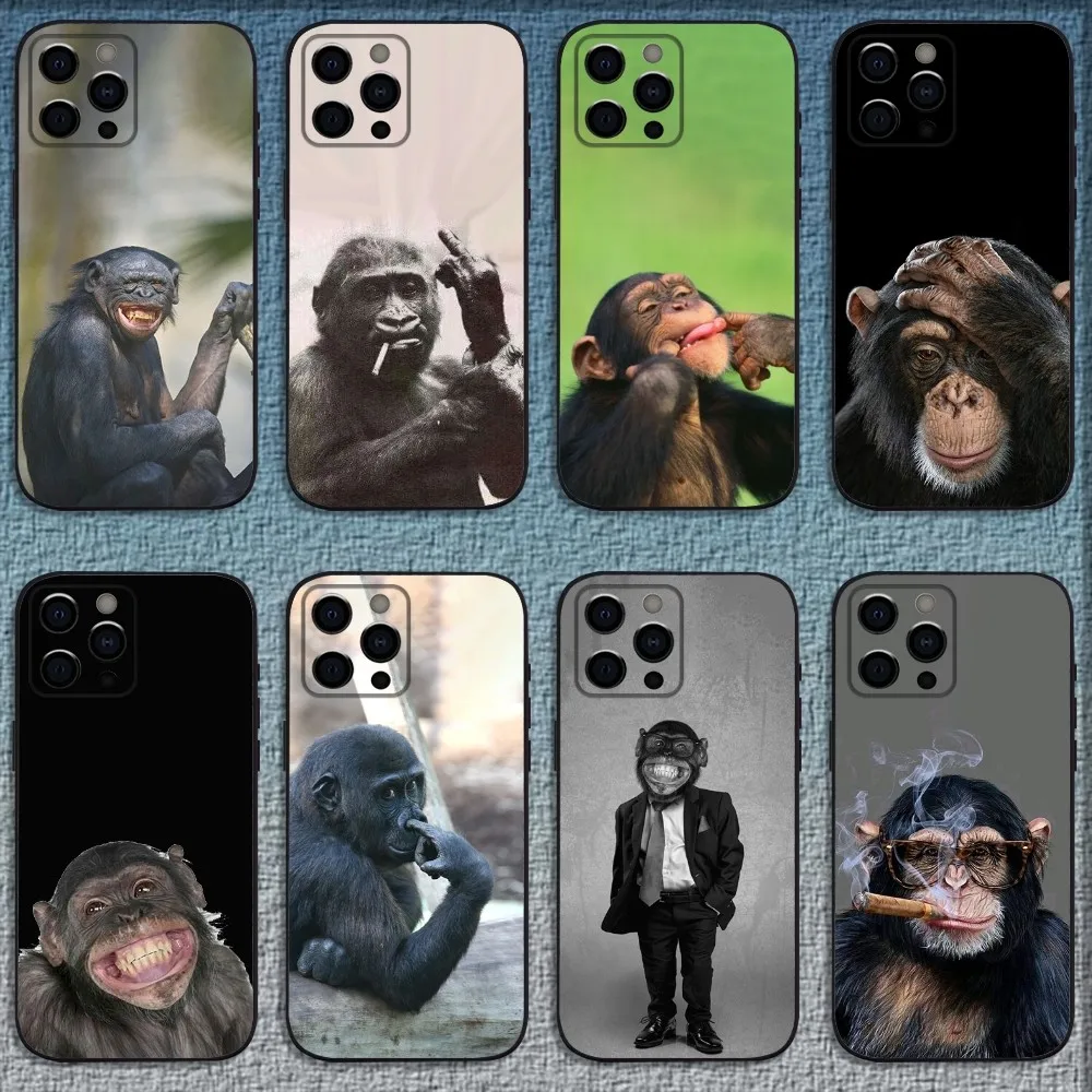 Monkey Gorilla Orangutan Funny Phone Case For iPhone 16,15,14,13,12,11,Pro,X,XS,Max,XR,Plus,Mini Soft Black Cover