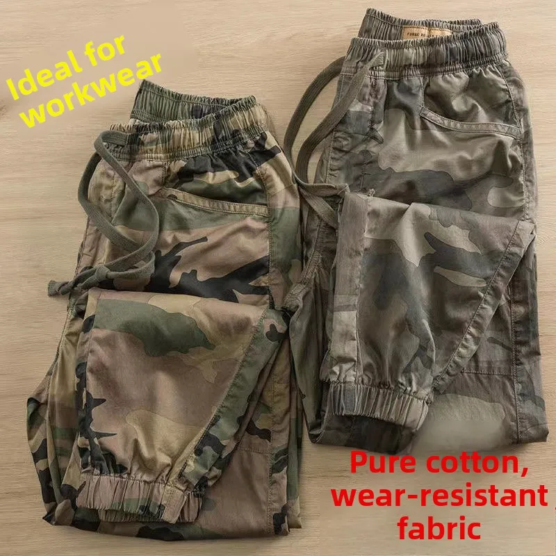 

Мужские камуфляжные хлопковые рабочие брюки свободного кроя, длинные, в стиле карго, с эффектом потертости, для молодежи