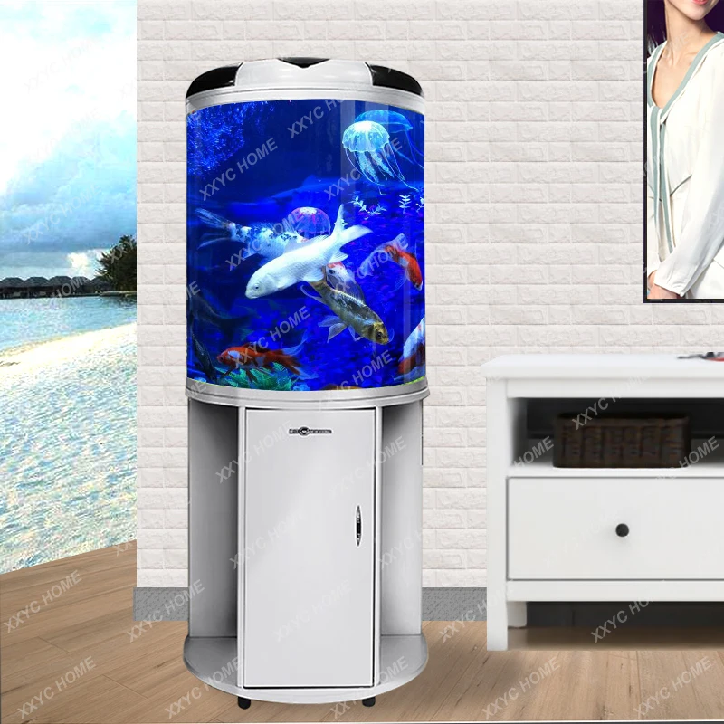 Semicircle Glass Fish Tank Aquarium Living Room Home Small Cylindrical TV Cabinet Desktop Ecology Change Water