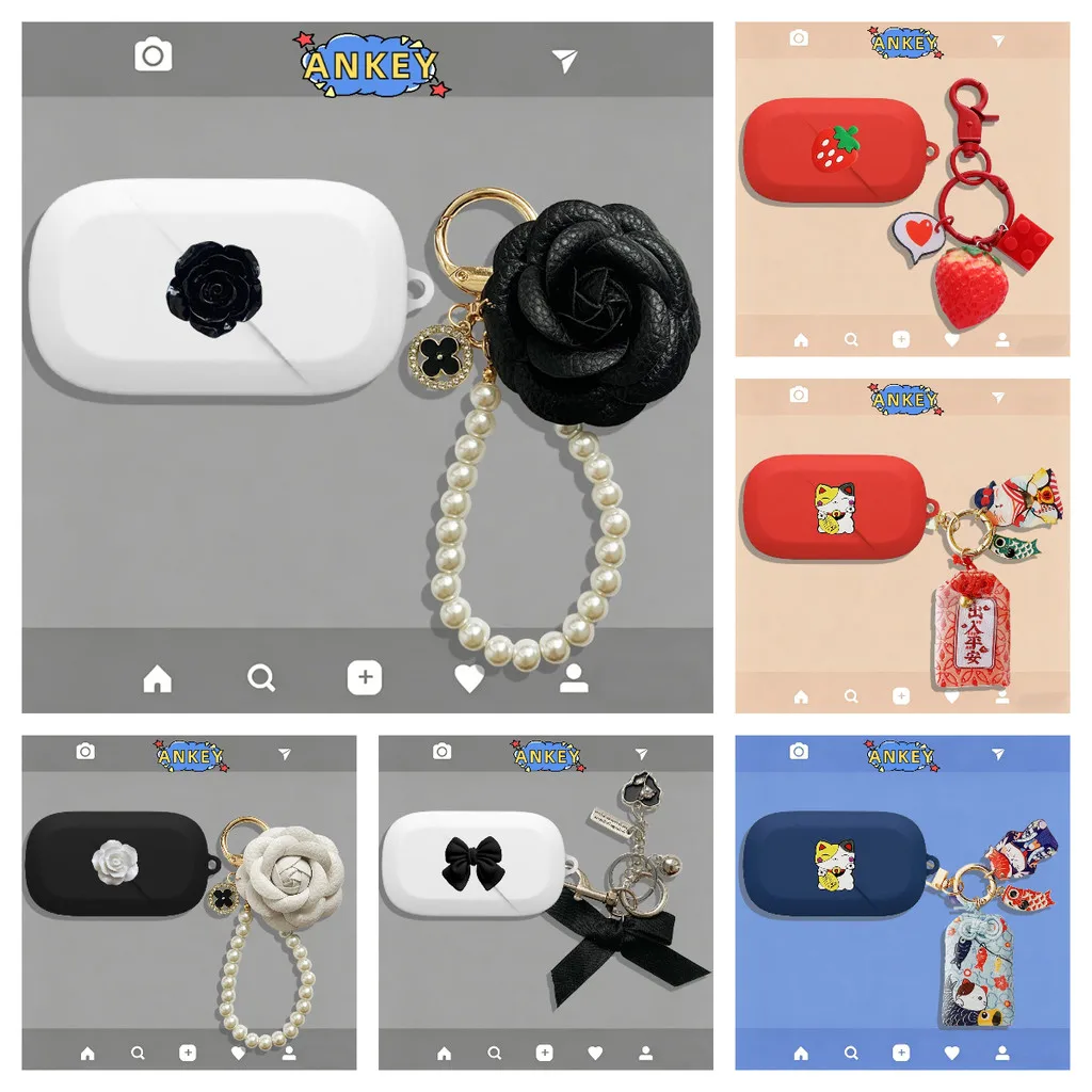 Compatible with ASUS ROG Cetra Open Wireless Open Ear Earbuds, Silicone Protective Case with Cute Camellia Pendant