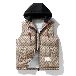 New Hooded Sleeveless Jacket Men Fashion Warm Hooded Male Winter Vest Light Plus Size Mens Work Vest Waistcoat Windproof Jacket