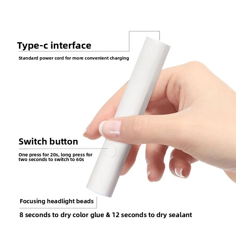 Rechargeable Nail Pen Lamp, Mini Portable Handheld UV LED Nail Lamp, Nail Tips Curing Lamp tools