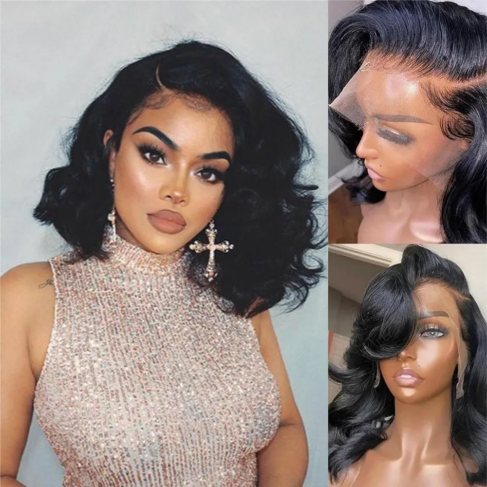 

13x1 Body Wave HD Lace Front Wigs Human Hair 200% Density Wear and Go Glueless Bob Wigs Human Hair Pre Plucked Short Bob Wigs
