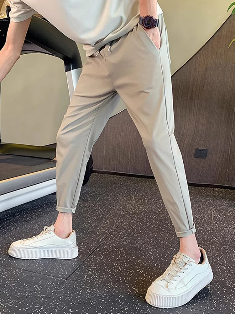 

Casual Ice Silk Nine Points Cuffed Thin Men's Pants Summer Youth Faion Brand Slim Fit Khaki Trendy Brand Pants