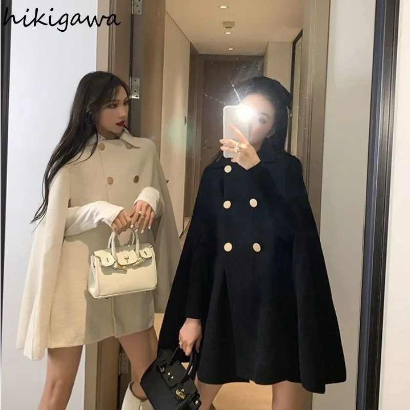 Wool Coat Women Korean Fall Winter Clothing Fashion Vintage Oversized Outwear 2024 Ropa Mujer Double-breasted Temperament Jacket