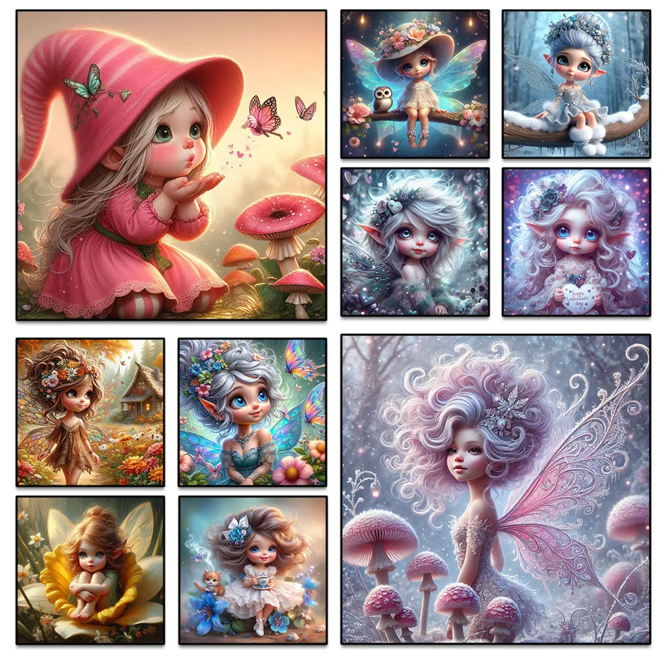 

2025 Diamond Embroidery DIY Cartoon Elf Gem Cross Stitch Kit 5D Square and Round Rhinestones Mosaic Home Decoration Wall Art