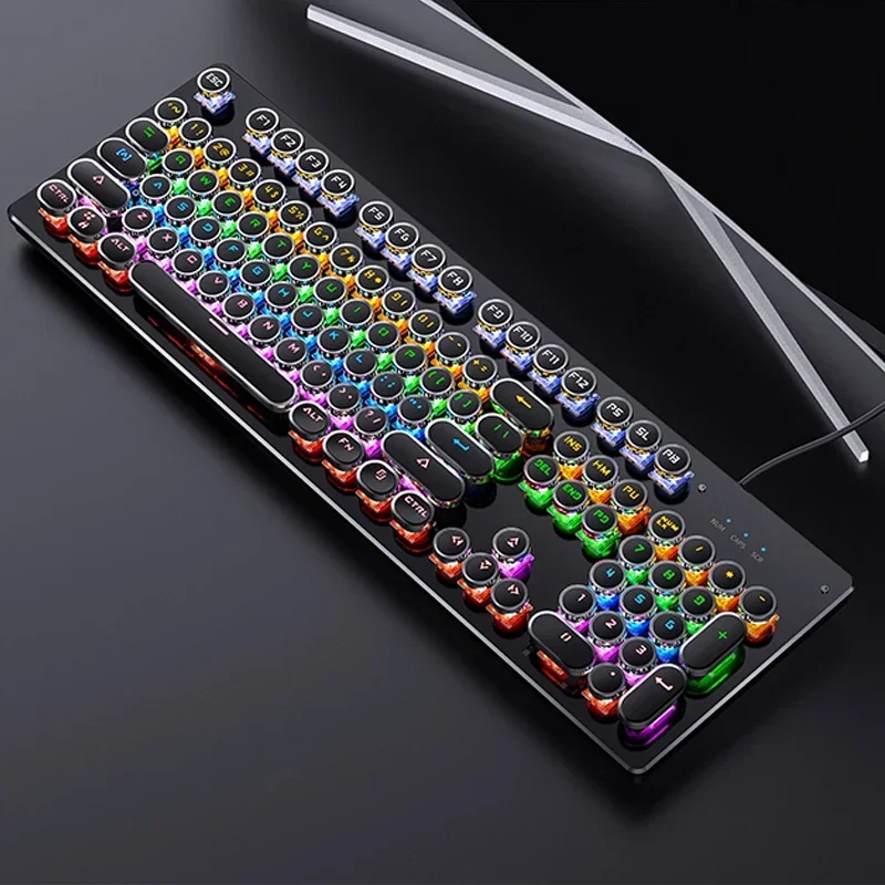 

Retro Punk Mechanical Keyboard Blue Black Brown Switch 104 Keys USB Wired Gaming Keyboards RGB Backlit For PC Laptop Gamers