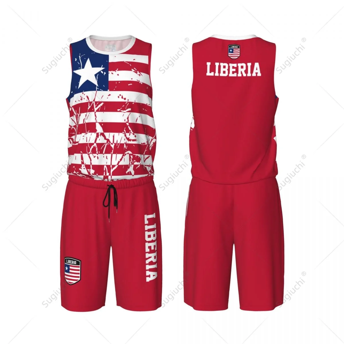 Team-up Liberia Flag Grain Men Basketball Jersey Set Shirt & Pants Sleeveless Custom Name Nunber Exclusive