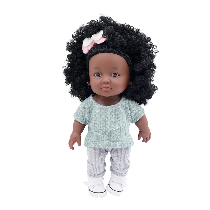 25cm Newborn Reborn African Doll Baby With Curly Hair Simulation Soft Vinyl Children Lifelike Toy Birthday Toys Dolls For Babies