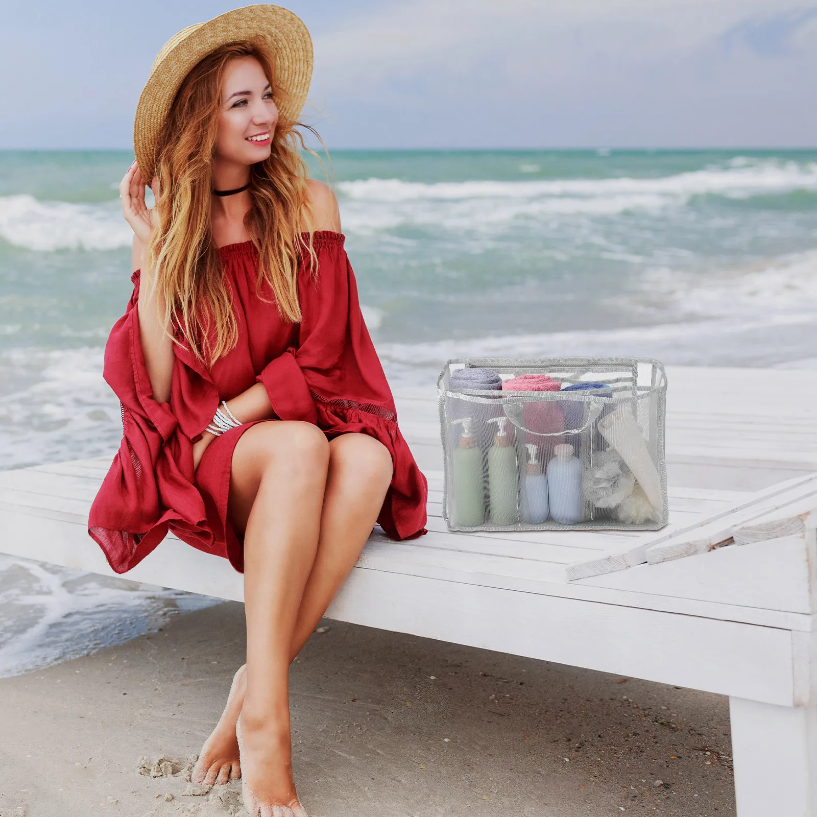 

Премиальный большой сетчатый органайзер для пляжной сумки — дышащий органайзер с несколькими отделениями для активного отдыха