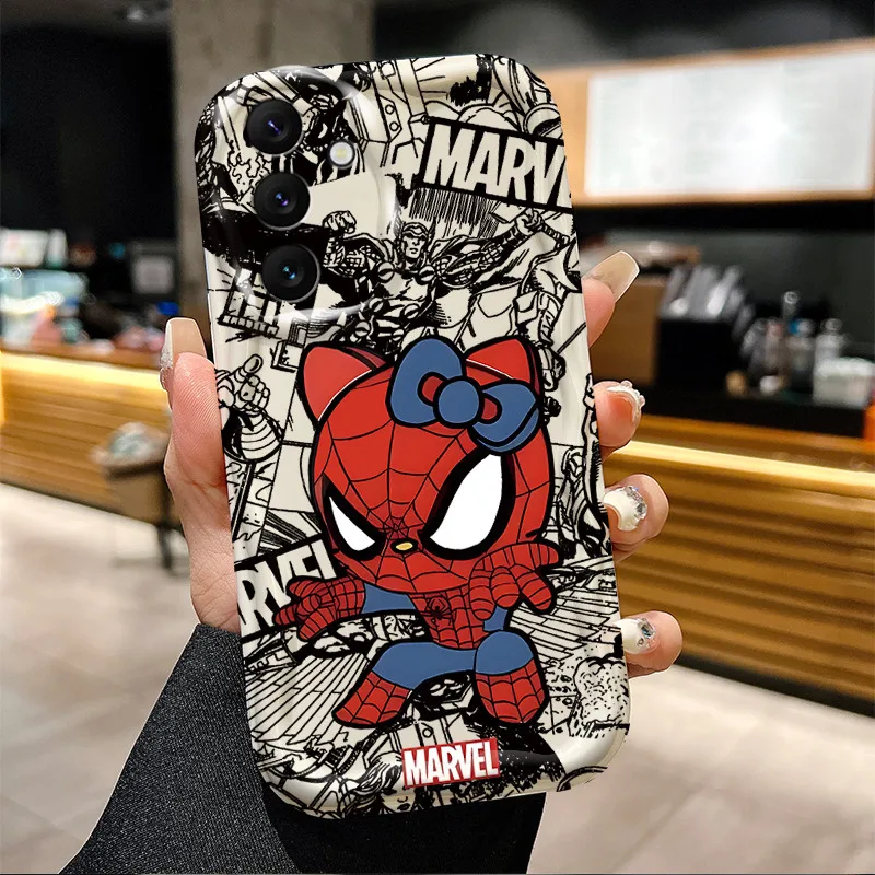 Spider Man Cute Hello Kitty Wave Phone Case For Samsung Galaxy A54 A34 A24 A14 A13 A53 A33 A73 A23 A52 A52S A32 A22 A12 A51 A71